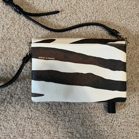 Dooney and Bourke Serengeti Foldover Zip Crossbody, Zebra/Black - Picture 3 of 8